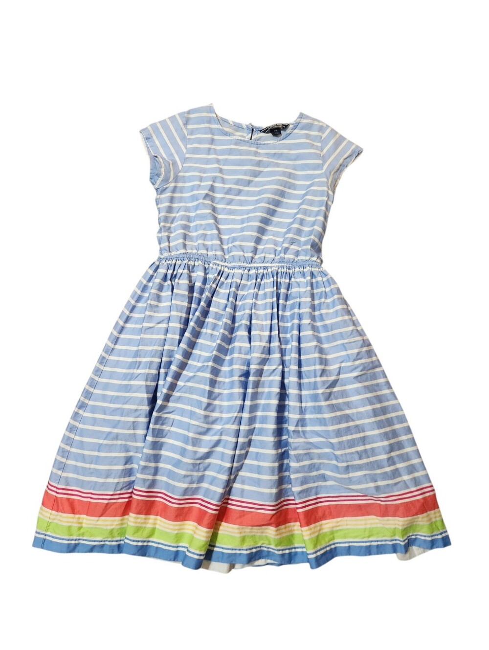 Lands' End Dress Girls Size 14 Blue White Stripe Short Sleeve Midi